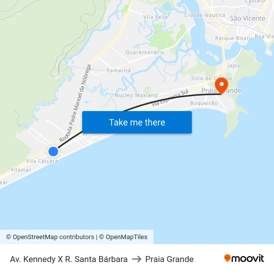Av. Kennedy X R. Santa Bárbara to Praia Grande map