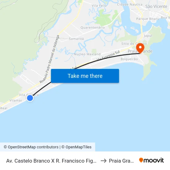 Av. Castelo Branco X R. Francisco Figuerôa to Praia Grande map