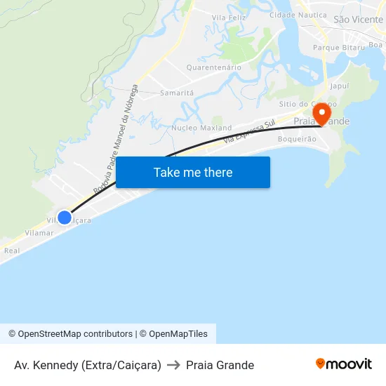Av. Kennedy (Extra/Caiçara) to Praia Grande map