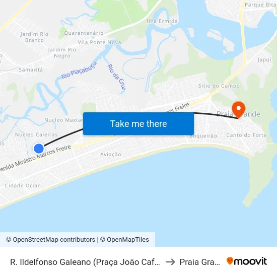 R. Ildelfonso Galeano (Praça João Café Filho) to Praia Grande map