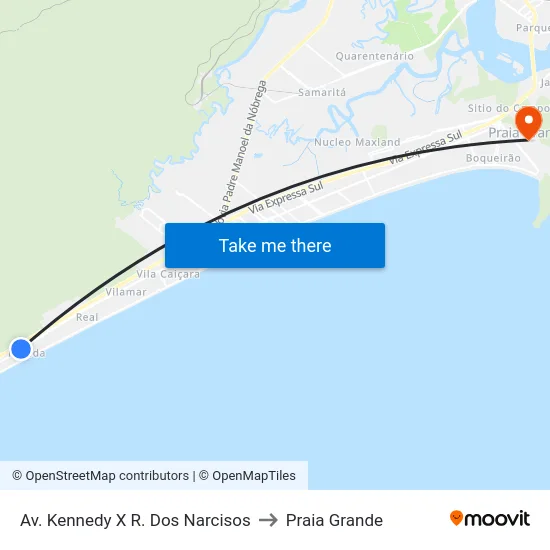 Av. Kennedy X R. Dos Narcisos to Praia Grande map