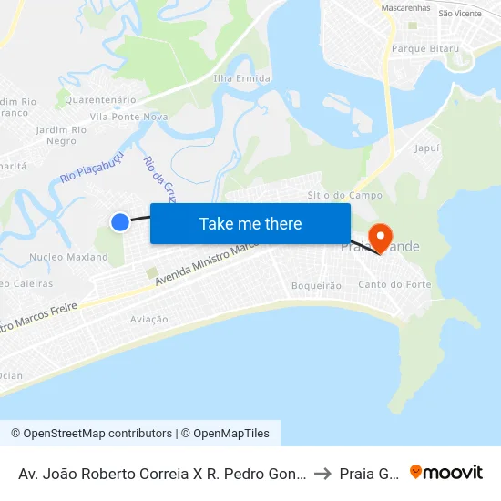 Av. João Roberto Correia X R. Pedro Gonçalves Dos Santos to Praia Grande map