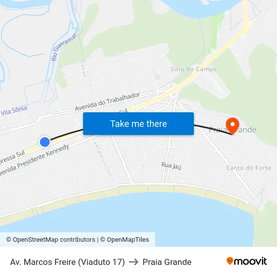 Av. Marcos Freire (Viaduto 17) to Praia Grande map
