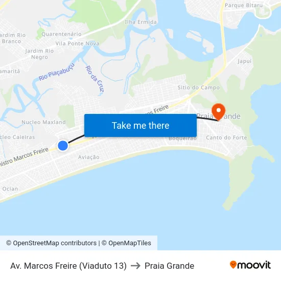 Av. Marcos Freire (Viaduto 13) to Praia Grande map