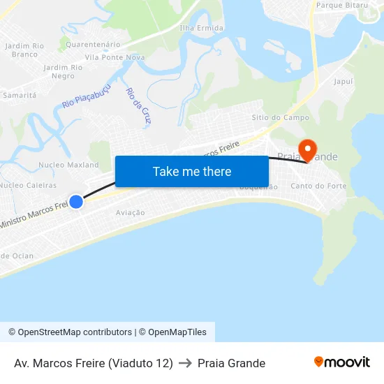 Av. Marcos Freire (Viaduto 12) to Praia Grande map