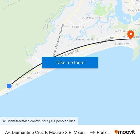 Av. Diamantino Cruz F. Mourão X R. Maurício Da Encarnação Pontes to Praia Grande map