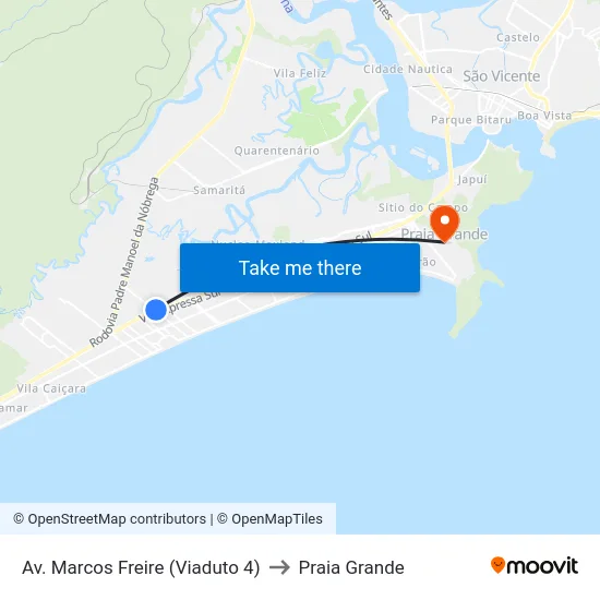 Av. Marcos Freire (Viaduto 4) to Praia Grande map