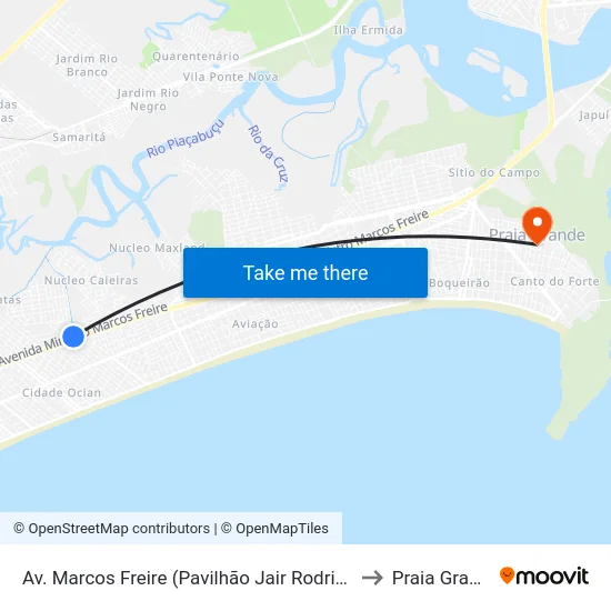 Av. Marcos Freire (Pavilhão Jair Rodrigues) to Praia Grande map