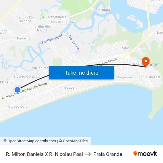 R. Milton Daniels X R. Nicolau Paal to Praia Grande map