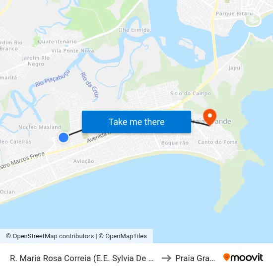 R. Maria Rosa Correia (E.E. Sylvia De Mello) to Praia Grande map