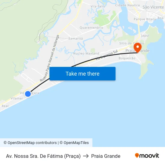 Av. Nossa Sra. De Fátima (Praça) to Praia Grande map