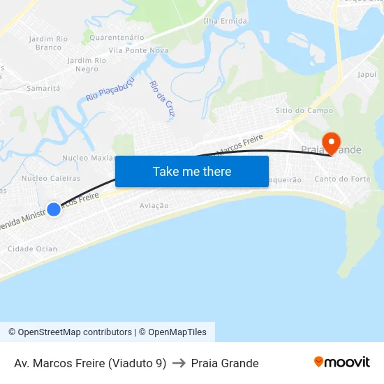 Av. Marcos Freire (Viaduto 9) to Praia Grande map