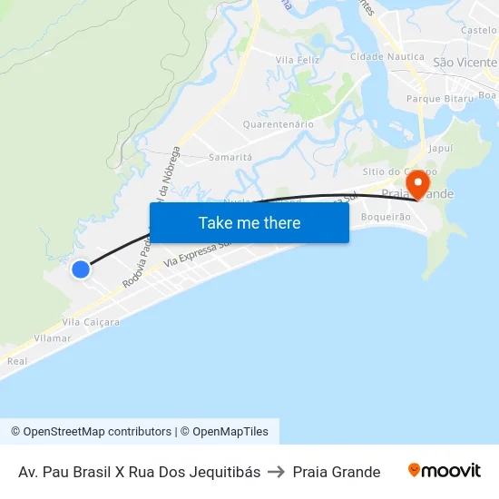 Av. Pau Brasil X Rua Dos Jequitibás to Praia Grande map