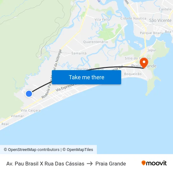 Av. Pau Brasil X Rua Das Cássias to Praia Grande map