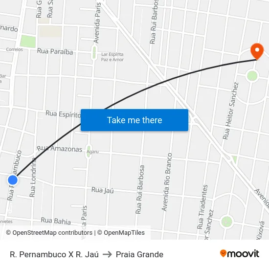 R. Pernambuco X R. Jaú to Praia Grande map