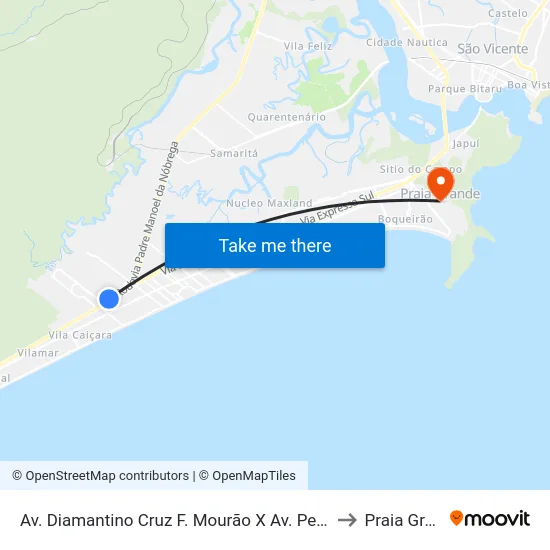 Av. Diamantino Cruz F. Mourão X Av. Pedro Américo to Praia Grande map
