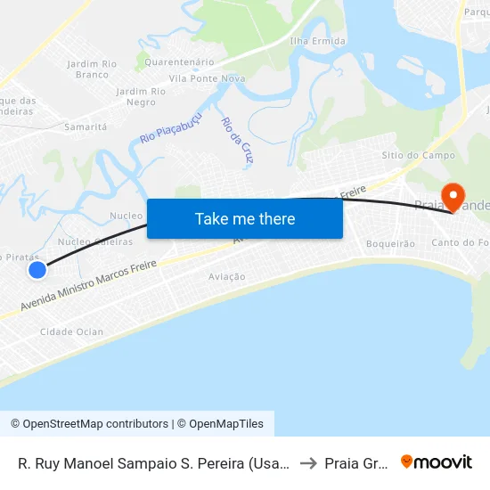 R. Ruy Manoel Sampaio S. Pereira (Usafa Quietude) to Praia Grande map