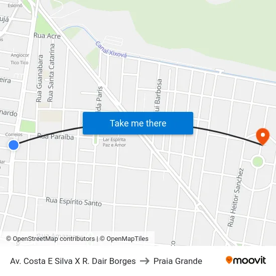 Av. Costa E Silva X R. Dair Borges to Praia Grande map