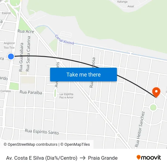 Av. Costa E Silva (Dia%/Centro) to Praia Grande map