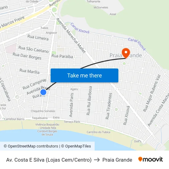 Av. Costa E Silva (Lojas Cem/Centro) to Praia Grande map