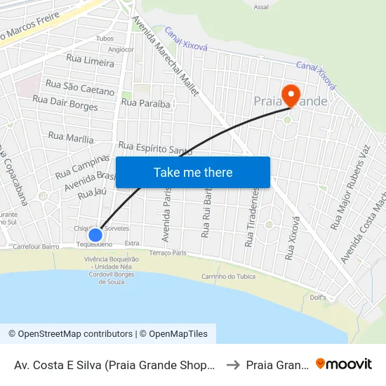 Av. Costa E Silva (Praia Grande Shopping) to Praia Grande map