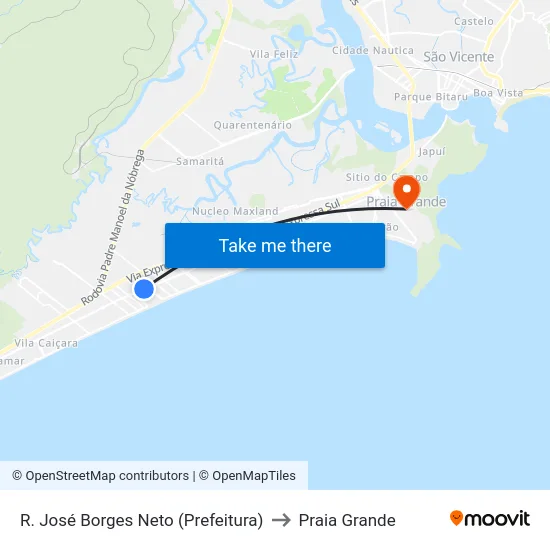 R. José Borges Neto (Prefeitura) to Praia Grande map