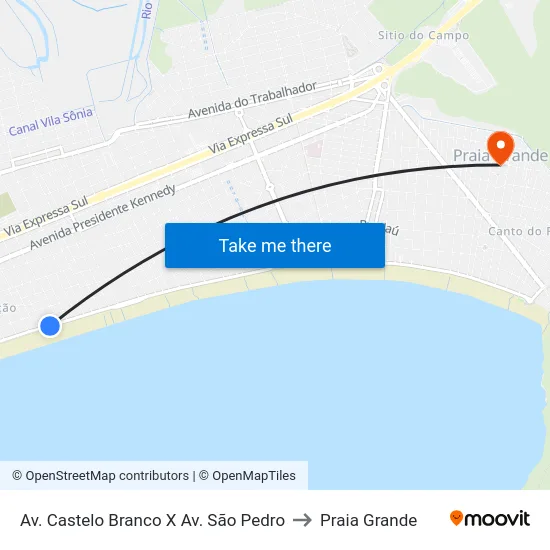 Av. Castelo Branco X Av. São Pedro to Praia Grande map