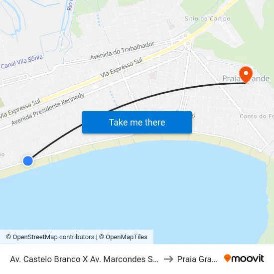 Av. Castelo Branco X Av. Marcondes Salgado to Praia Grande map