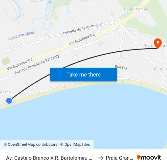 Av. Castelo Branco X R. Bartolomeu Dias to Praia Grande map