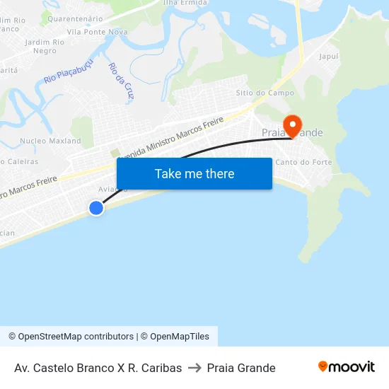 Av. Castelo Branco X R. Caribas to Praia Grande map