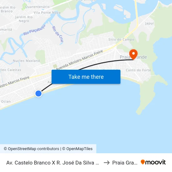 Av. Castelo Branco X R. José Da Silva Machado to Praia Grande map