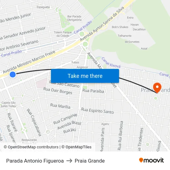 Parada Antonio Figueroa to Praia Grande map