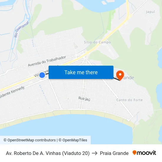 Av. Roberto De A. Vinhas (Viaduto 20) to Praia Grande map