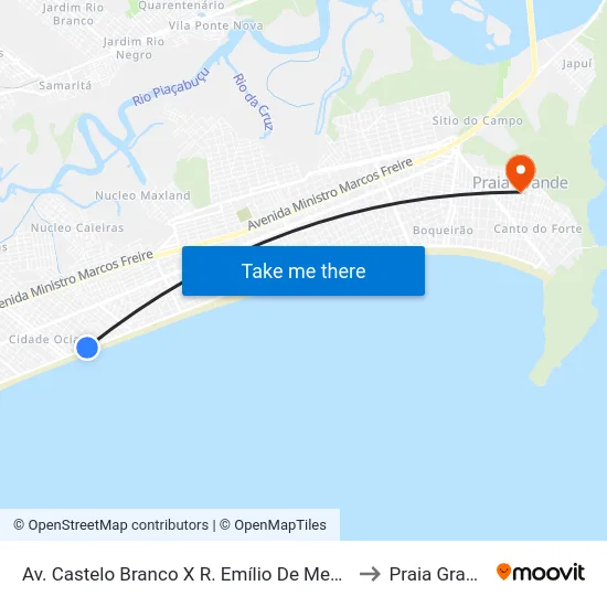 Av. Castelo Branco X R. Emílio De Menezes to Praia Grande map