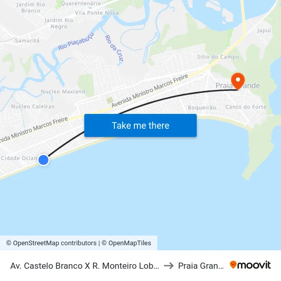 Av. Castelo Branco X R. Monteiro Lobato to Praia Grande map