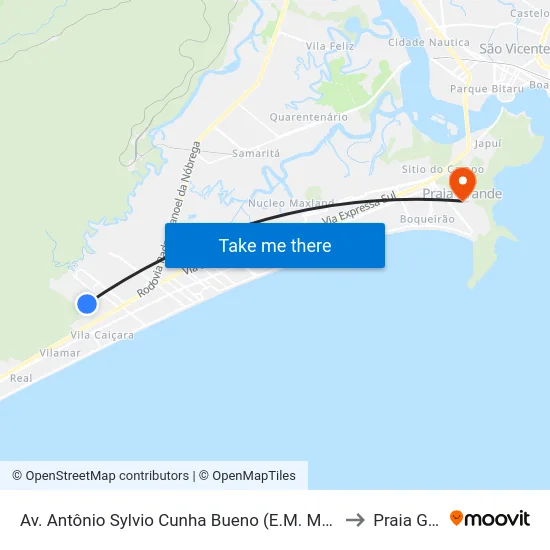 Av. Antônio Sylvio Cunha Bueno (E.M. Maria Dos Remédios) to Praia Grande map