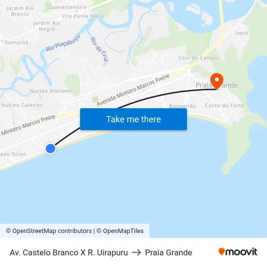 Av. Castelo Branco X R. Uirapuru to Praia Grande map