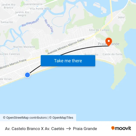 Av. Castelo Branco X Av. Caetés to Praia Grande map