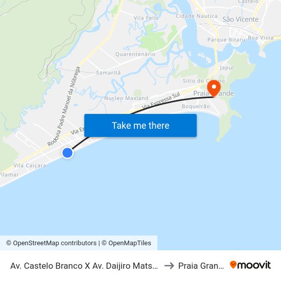 Av. Castelo Branco X Av. Daijiro Matsuda to Praia Grande map