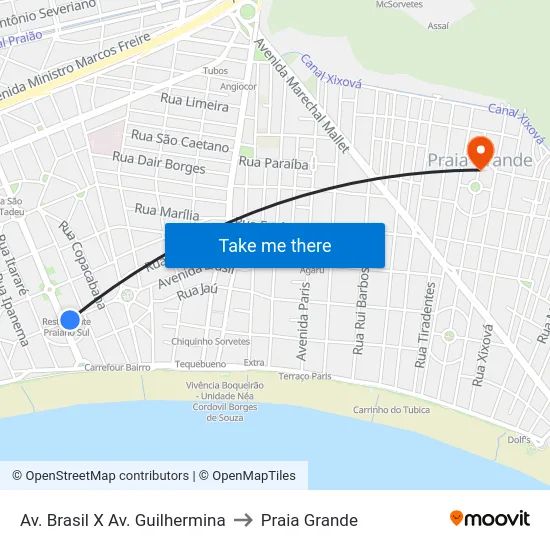 Av. Brasil X Av. Guilhermina to Praia Grande map