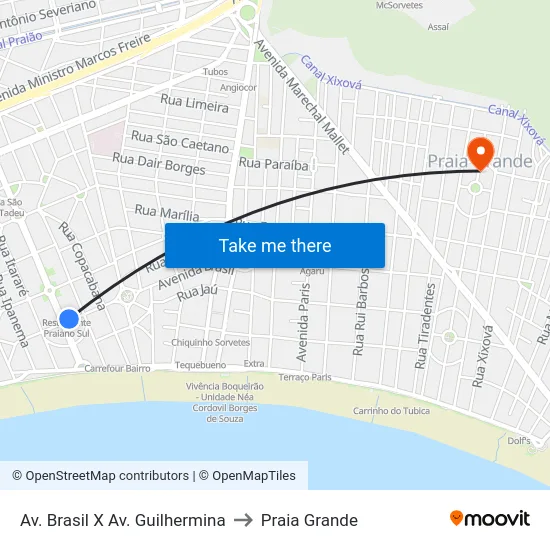 Av. Brasil X Av. Guilhermina to Praia Grande map