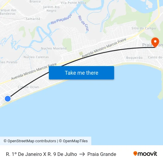 R. 1º De Janeiro X R. 9 De Julho to Praia Grande map