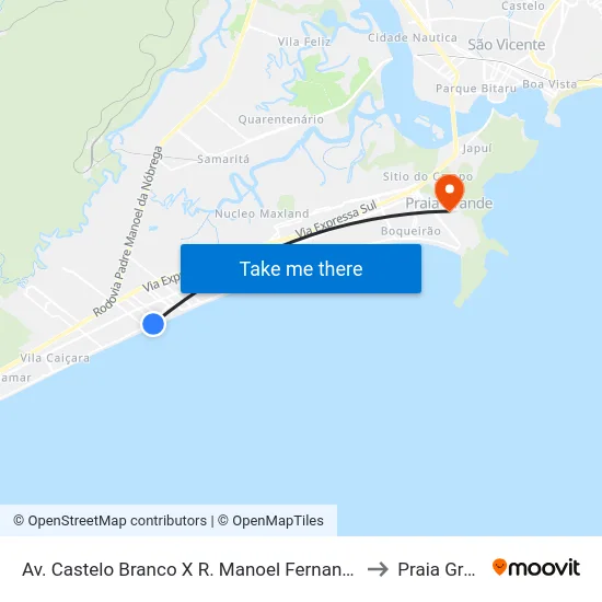 Av. Castelo Branco X R. Manoel Fernandes Vicente to Praia Grande map
