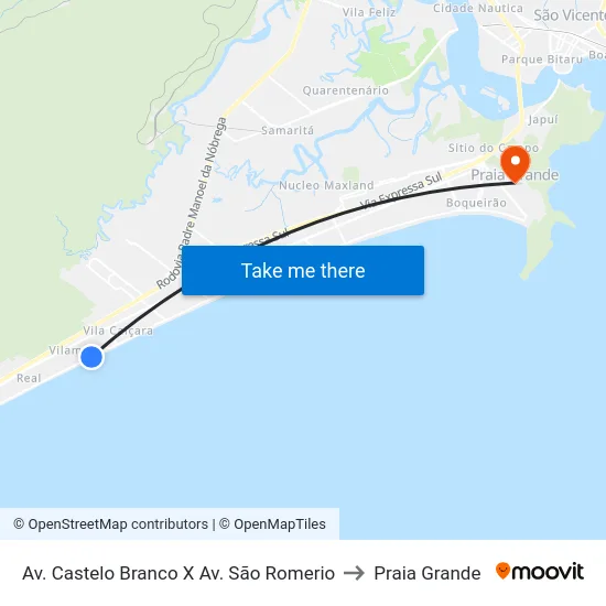 Av. Castelo Branco X Av. São Romerio to Praia Grande map
