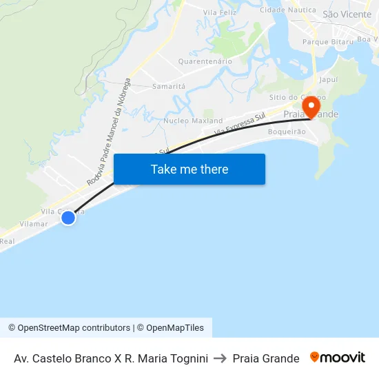 Av. Castelo Branco X R. Maria Tognini to Praia Grande map