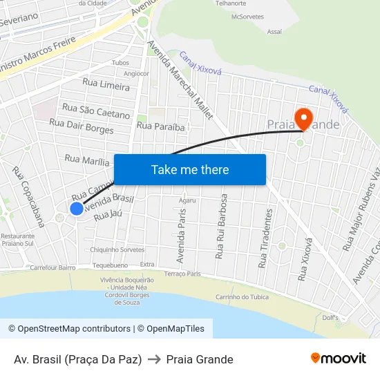 Av. Brasil (Praça Da Paz) to Praia Grande map