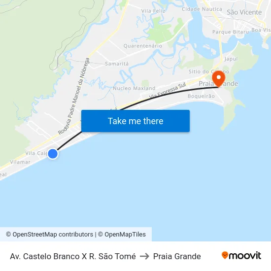 Av. Castelo Branco X R. São Tomé to Praia Grande map