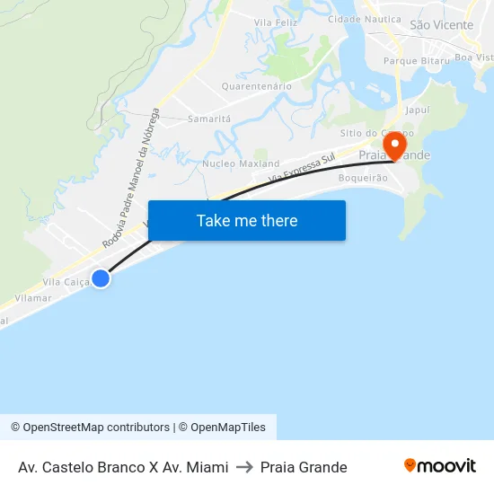 Av. Castelo Branco X Av. Miami to Praia Grande map