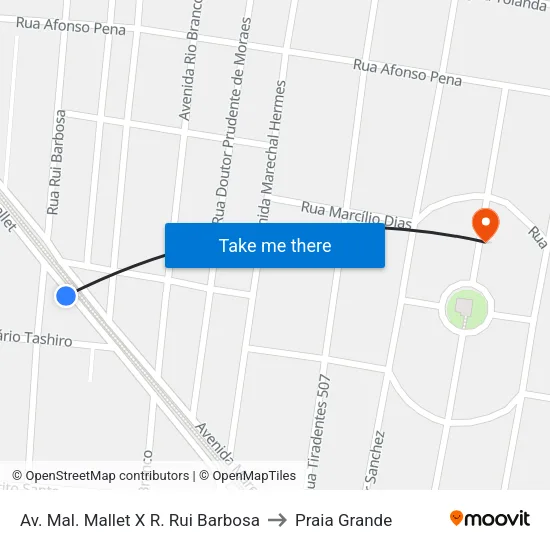 Av. Mal. Mallet X R. Rui Barbosa to Praia Grande map