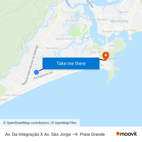 Av. Da Integração X Av. São Jorge to Praia Grande map
